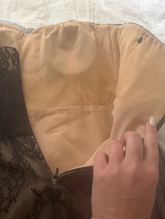 Marchesa Black Lace Strapless Cocktail Dress with Nude Underlay and Beading - Picture 4 of 5